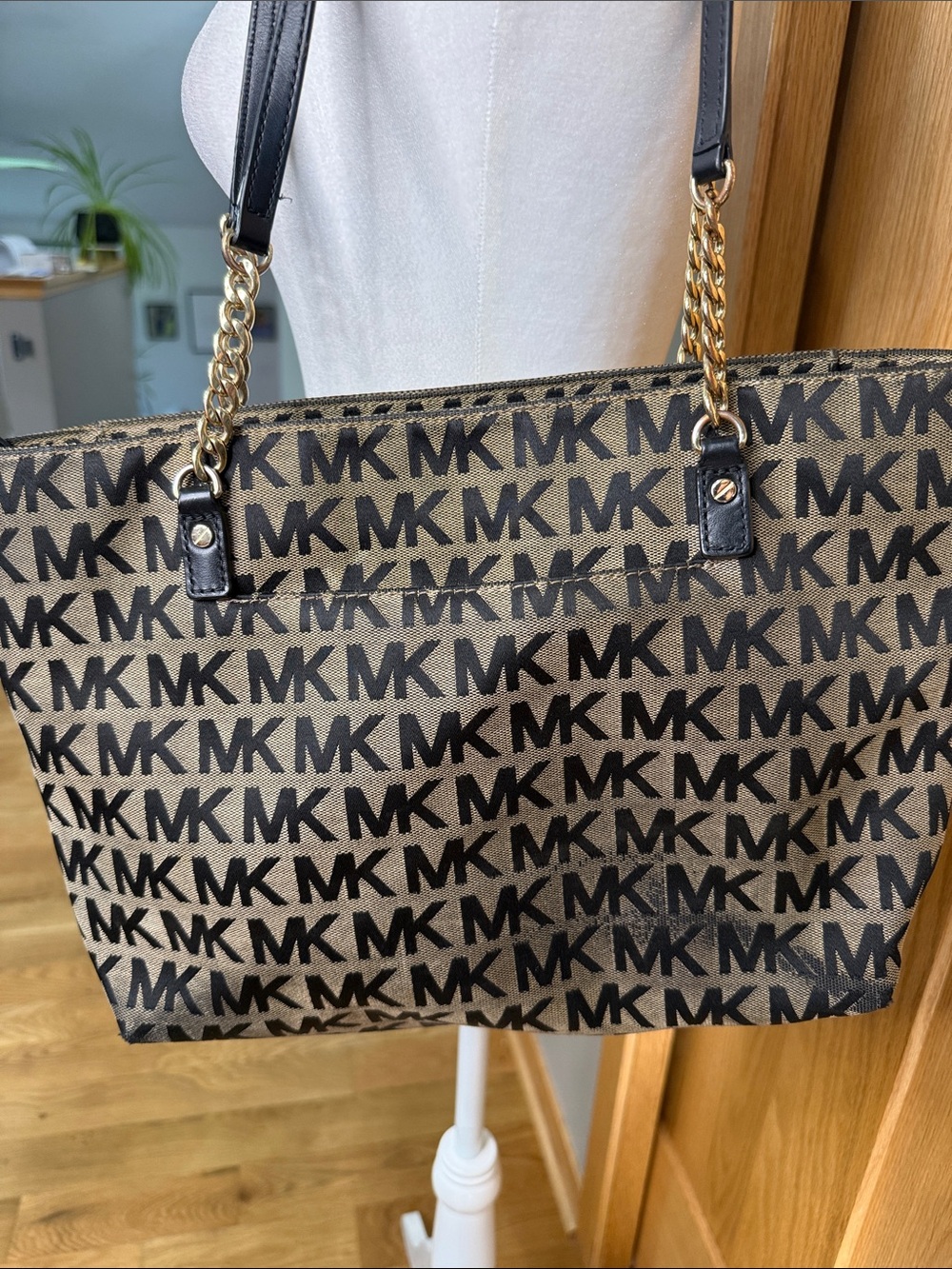 Michael Kors Brown and Black MK Signature Tote with Tassel - Picture 3 of 6